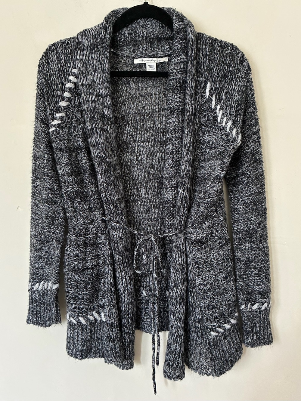 American Rag Grunge Cie Marled Grey Shawl Collar Tie Waist Cardigan Sweater S